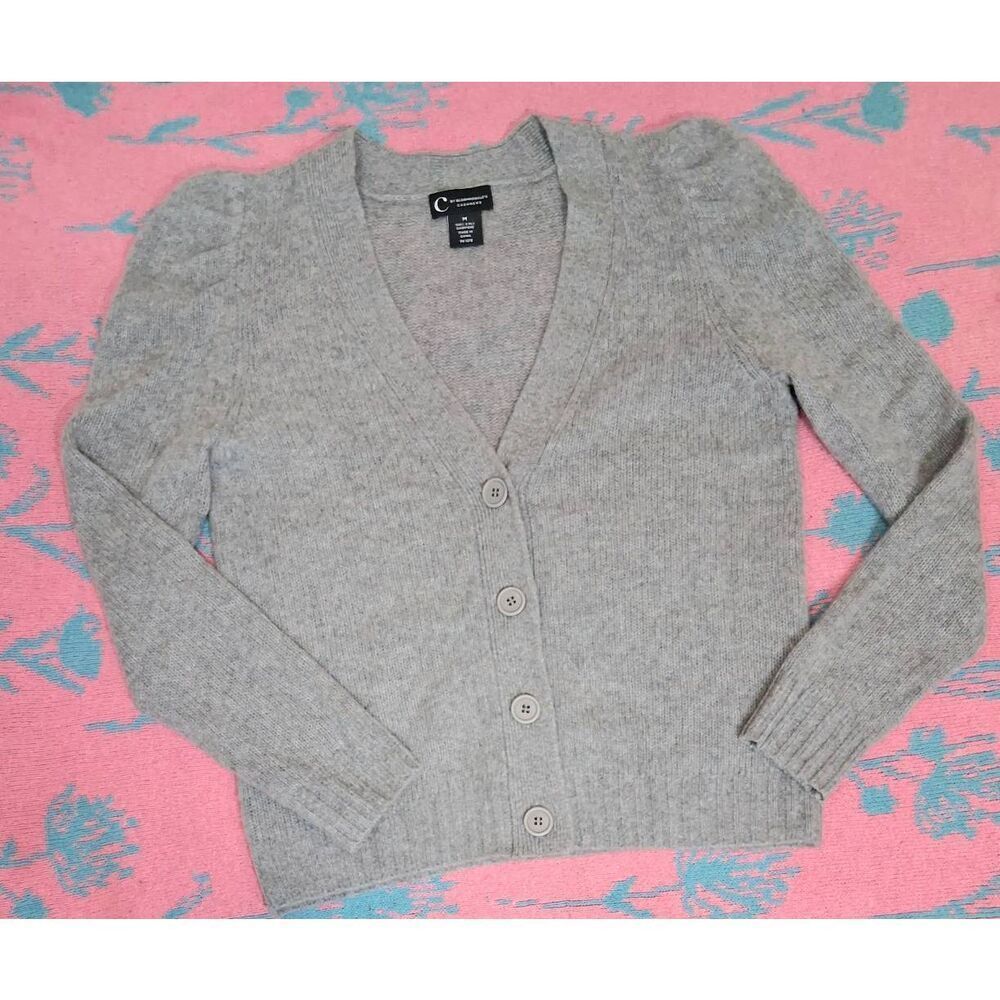 Bloomingdales womens medium 2ply cashmere sweater cardigan gray shabby chic